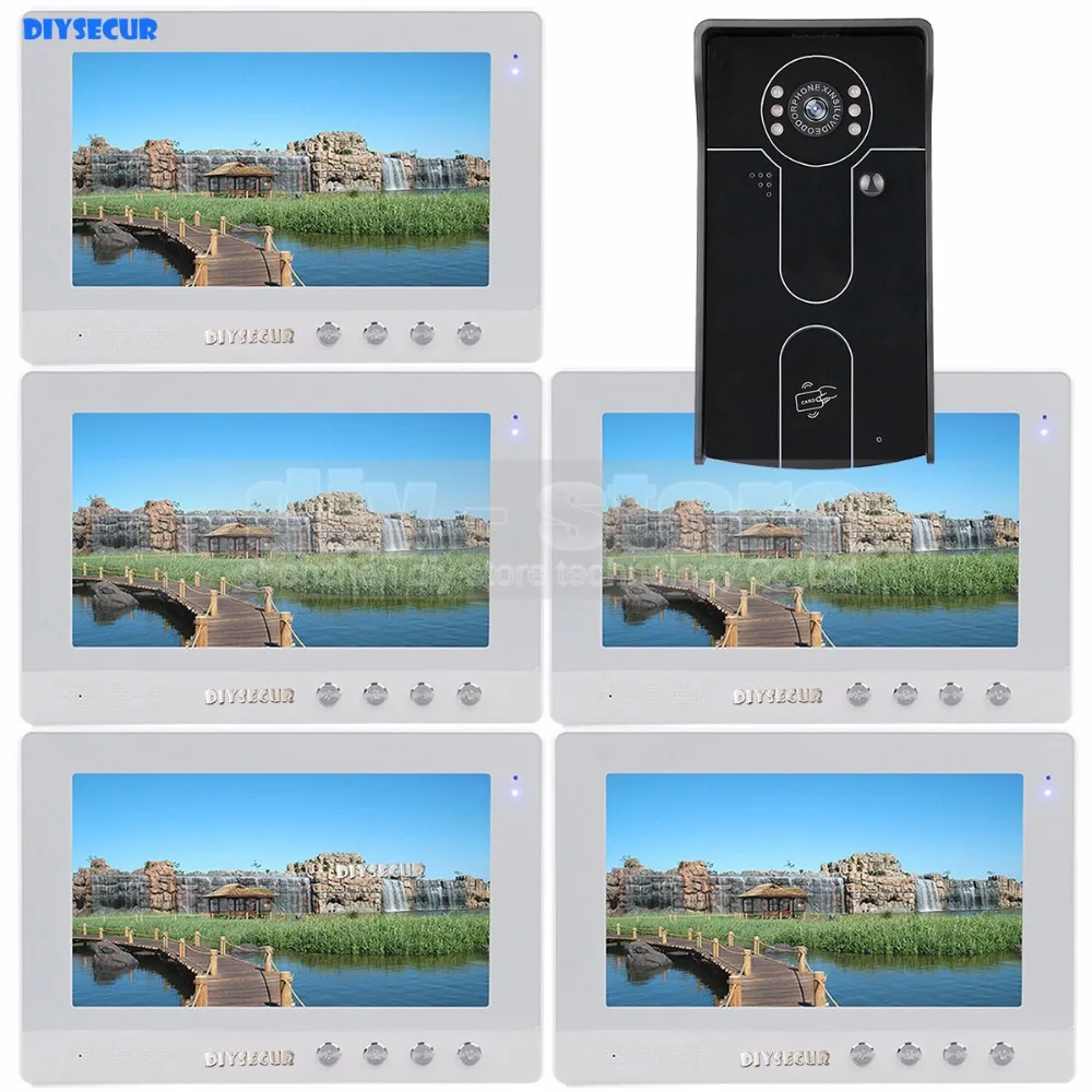

DIYSECUR 10 inch Video Door Phone Video Intercom Doorbell Home Security System RFID Camera IR Night Vision 1 Camera 5 Monitors