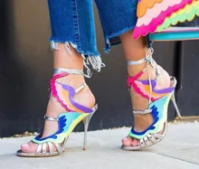 Deification Mixed Colors Leather Sandals Women Lace Up Stripper Heels Sexy Cut Out Gladiator Sandals Women Party Wedding Shoes Deification Mixed Colors Leather Sandals Women Lace Up Stripper Heels Sexy Cut Out Gladiator Sandals Women Party Wedding Shoes