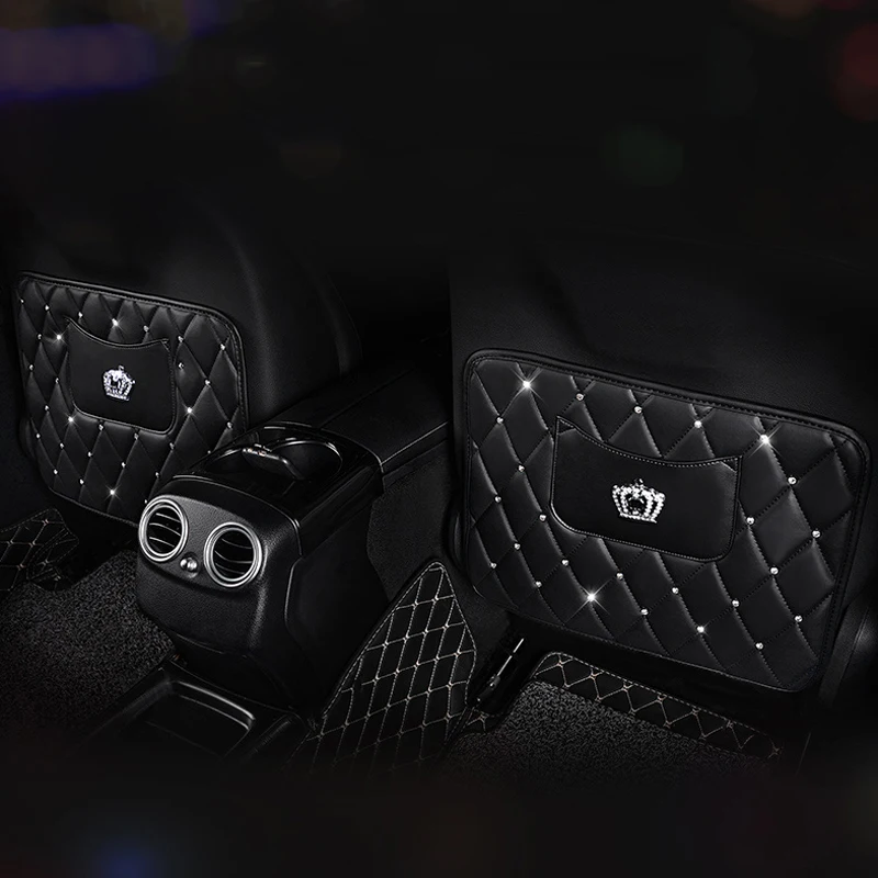 Diamond Leather Car Backseat Protection Organizer Black Seat Back Pocket Bag Pads For Auto Interior Seats