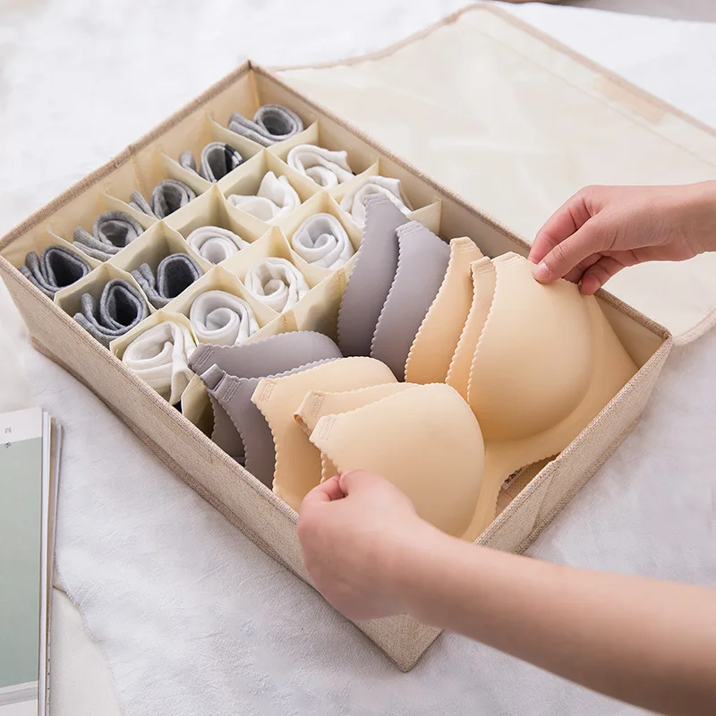 

Washable Socks Bra Underwear Multi Grids Storage Box with Lid Wardrobe Accessories