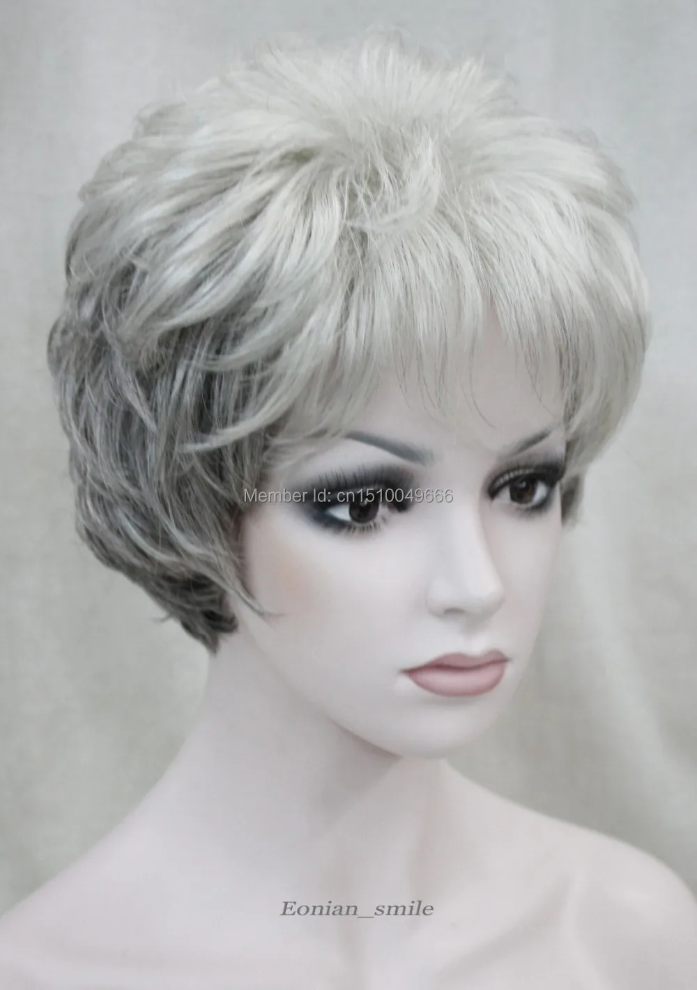 

YJ21256>>Gray white Mixed middle aged women elderly Ladies Daily Fluffy Wig