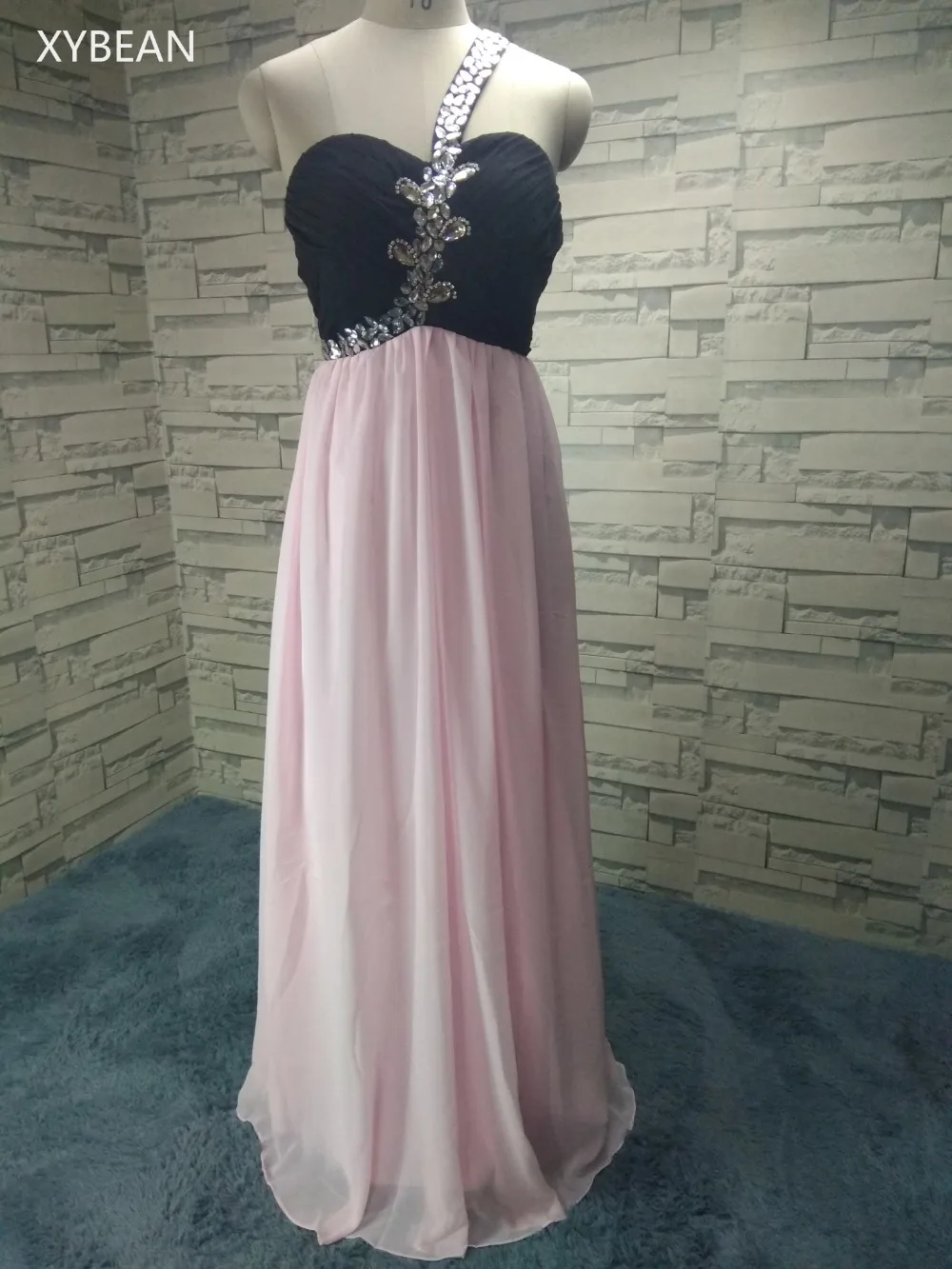 

Free Shipping ! 2018 New Arrival Crystal Chiffon One Shoulder Evening Dresses
