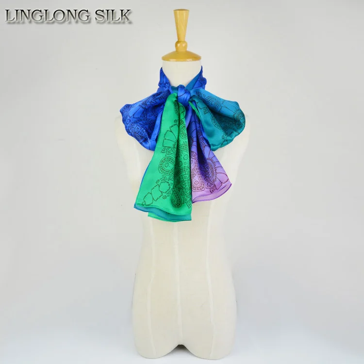

100% Silk Georgette Satin Scarf 65cm*175cm Natural Silk Scarves New Desigual Autumn Shirt Scarf Colorful Printed Pattern