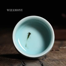 WIZAMONY Китайский Longquan Celadon фарфоровые КИТАЙСКИЕ чашки чайное блюдце чаша для чая с золотой рыбкой 80 мл китайский чайник Celadon чайные чашки