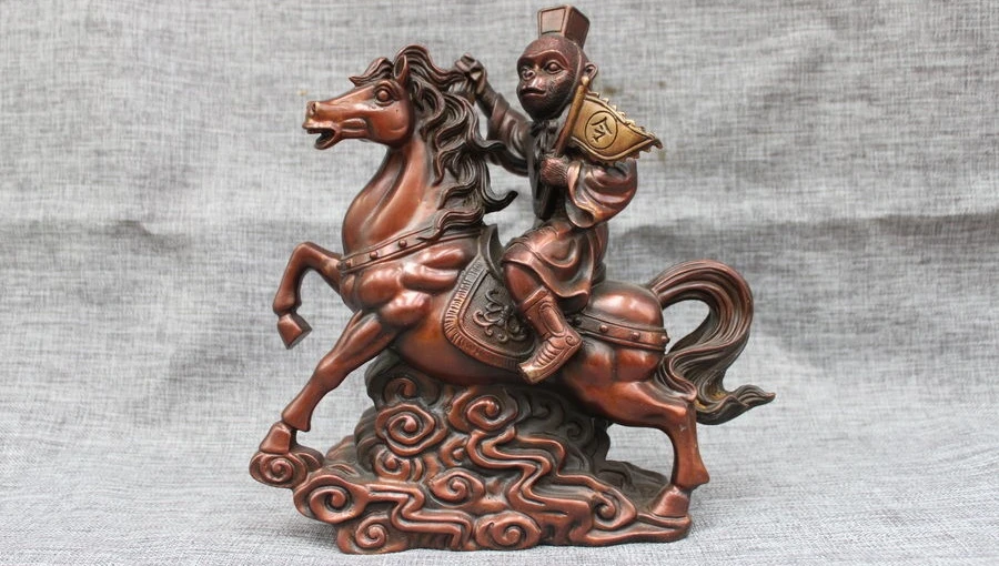 

China Pure Bronze Copper Monkey Monkey holding the seal ride Horse Statue