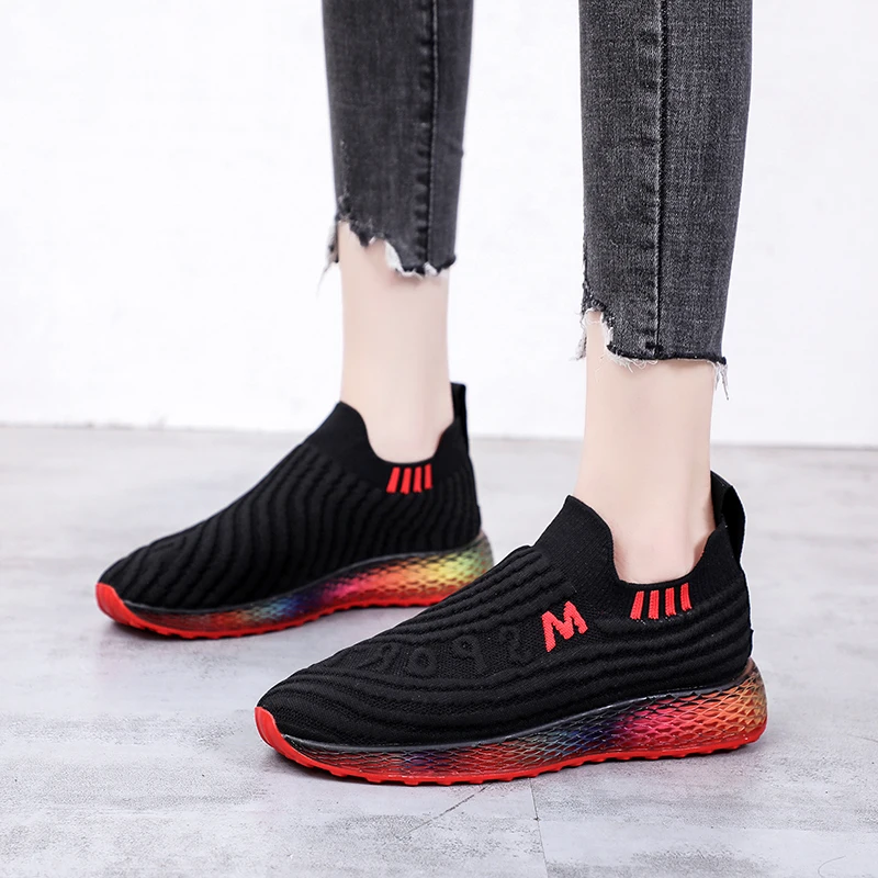 

Colorful Jelly Sole Summer Autumn Knitted Sneakers Women Trainers Fashion Breathable Women Vulcanize Shoes Casual Shoes Ladies