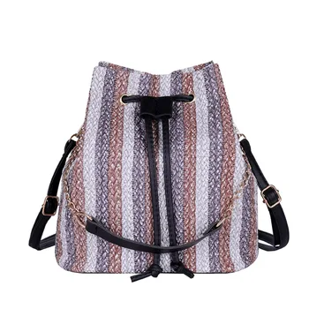 

Fashion Stripe Bucket Bag Women Woven Bag Versatile Shoulder Bags Causal Beach Handbags Cross Body Messenger Bags A1