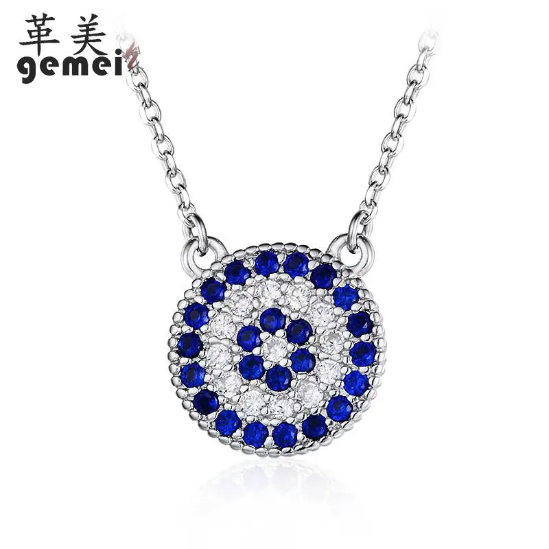 

Gemei 100% 925 Sterling Silver Round Blue Cubic Zirconia Necklaces & Pendants For Women Simple Fashion Party Jewelry