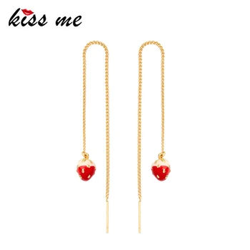 

KISS ME Gold Color Copper Line Dangle Earrings Elegant Fashion Enamel Strawberry Wedding Earrings Luxury Jewelry