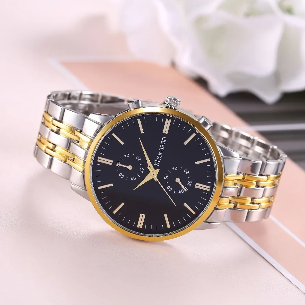 Модные наручные часы от роскошного бренда Khorasan, мужские классические часы в подарок, мужские повседневные кварцевые часы со стальным ремешком, мужские спортивные наручные часы Montre Homme