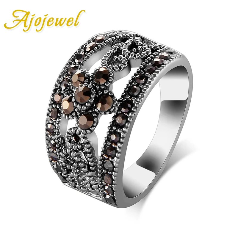 

Ajojewel #6-10 Best Selling Fashion Jewelry Black CZ Flower Vintage Retro Ring Women
