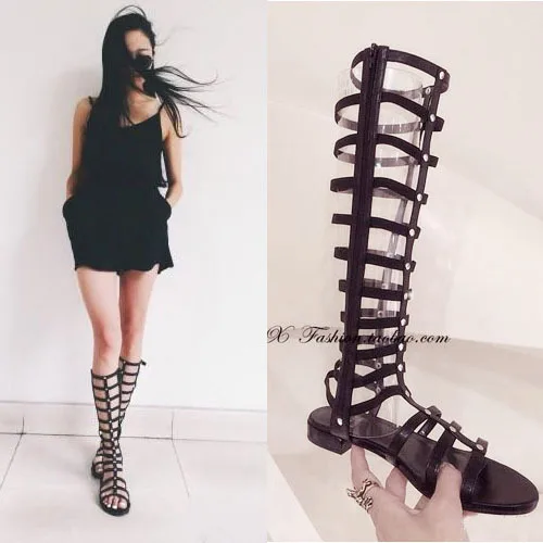 Женские высокие босоножки с вырезами открытым носком и перфорацией SXQ0605|boots