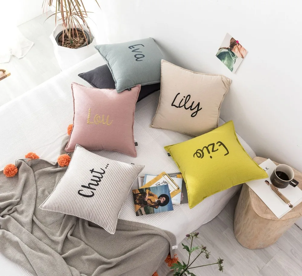 

45x45cm pink/grey/beige/yellow velvet cushion cover embroidered throw pillow cover lumbar pillow case sofa back pillowcase