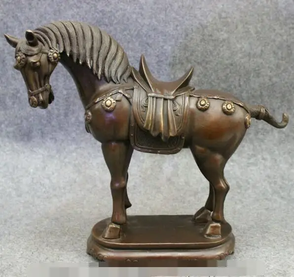 

S5329 12" Folk Chinese Pure Bronze Decoration Year Zodiac Animals Tang Horse Statue discount 30% (C0324)