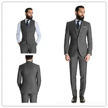 Новое поступление, Летний стиль, шерсть, классический темно-серый, 3 шт., две пуговицы с отворотом, плюс размер, Свадебный брючный костюм