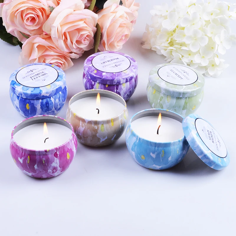 

Handmade scented candles aromatherapy with tin can Smokeless soy wax candle stick for birthday gift wedding home decoration