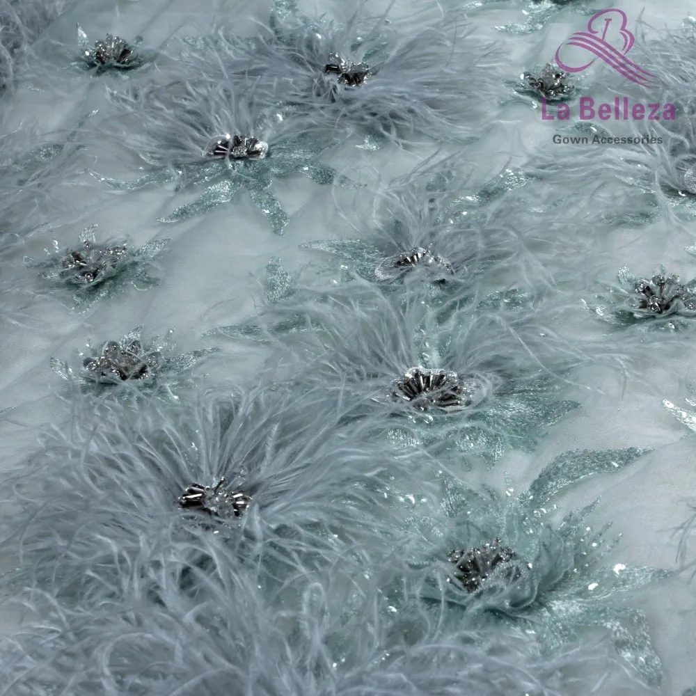 La Belleza новые высококлассные блестящие тяжелые 3D Цветы перо бисером кристалл свадебное/вечернее платье кружевной ткани 1 ярд
