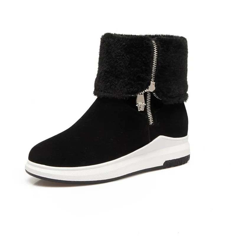 DRFARGO/обувь; женские зимние ботинки; модная обувь; женские ботильоны из нубука; теплые женские плюшевые ботинки на платформе с мехом; size34-44 на молнии; размеры - Цвет: 918 black