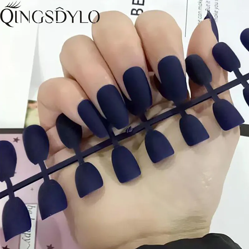 Qingsdylo 24 шт./компл. ногти в гробу полное покрытие Средний балерины матовые