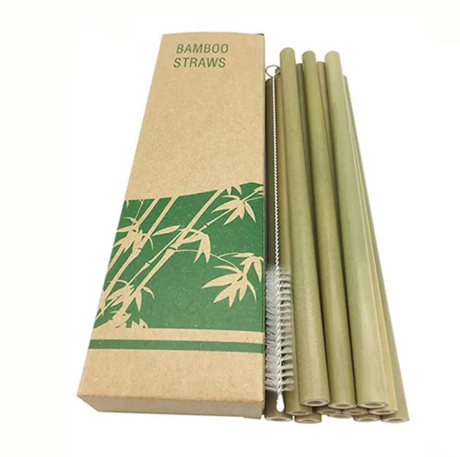 12 шт./компл. Bamboo трубочкой Многоразовые Экологичные вечерние бар Кухня Соломинки+ Чистый щетка для Прямая - Цвет: A