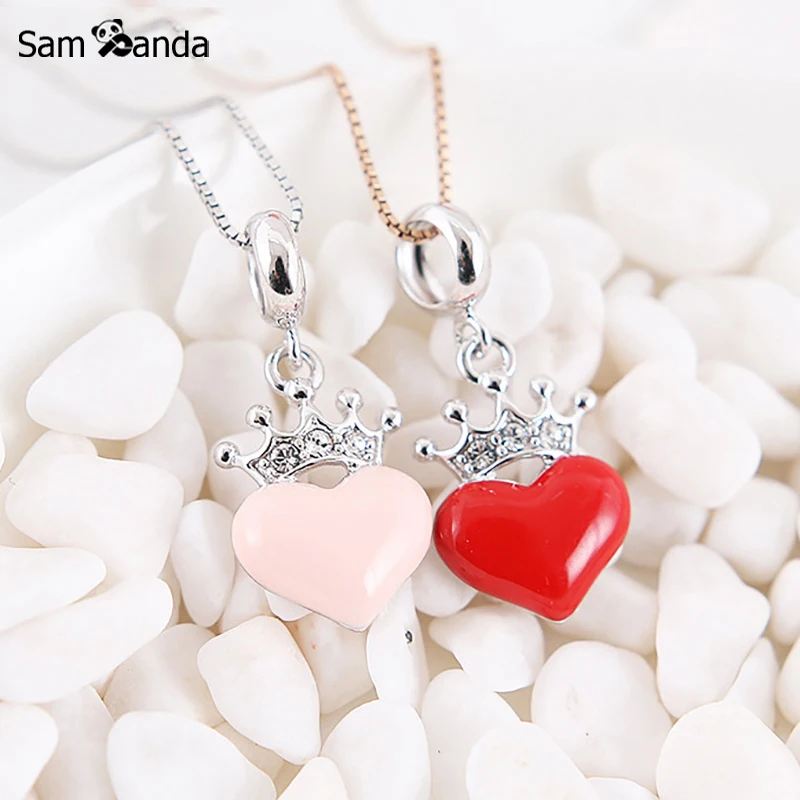 

New 100% 925 Sterling Silver Beads Charm Crown On Heart Love Pendant Charms Fit Pandora Bracelets Women Diy Jewelry Making