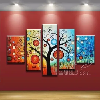 

Hand Made New Red Gustav Klimt Yellow Tree Of Life Abstract Oil Painting On Canvas Picture 5 Panel Wall Art Home Decoration