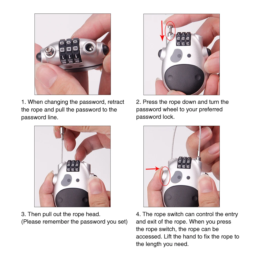 Luggage Telescopic Rope Password Lock Small Bicycle Combination Safety Portable