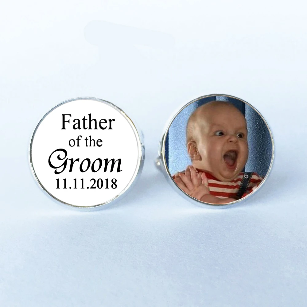 

1Pair Custom Photo date Father of the groom Cufflinks - Silver Plated Gifts for Dad - Wedding Cufflinks - Personalized Cuff Link