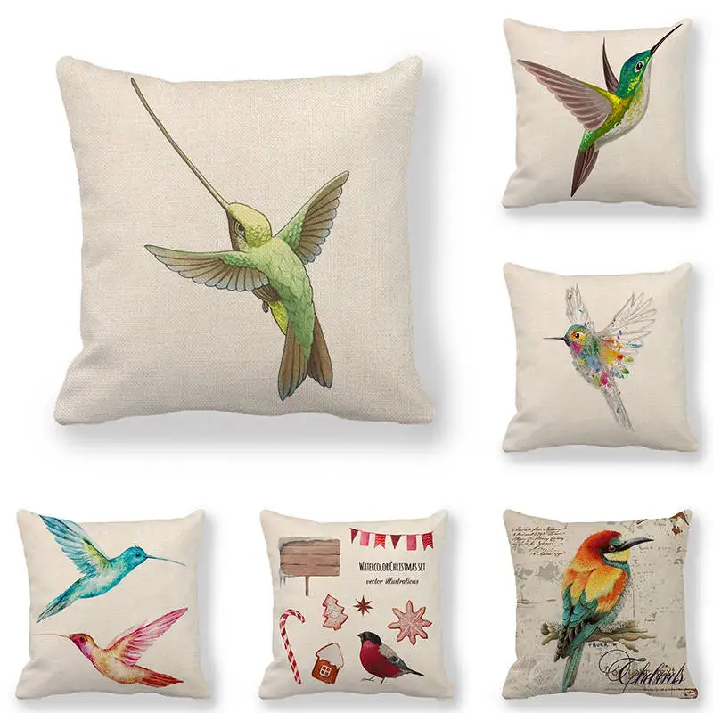 

45cm*45cm Cushion cover Hand-painted Hummingbird Design linen/cotton pillow case sofa and Home decorative pillow cover