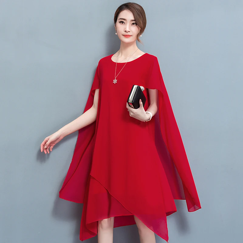 Платья размера плюс 4xl 5xl, лето, вечерние платья, благородная красная одежда, шифоновое платье с накидкой, элегантные вечерние платья для женщин 3488 50 - Цвет: Красный