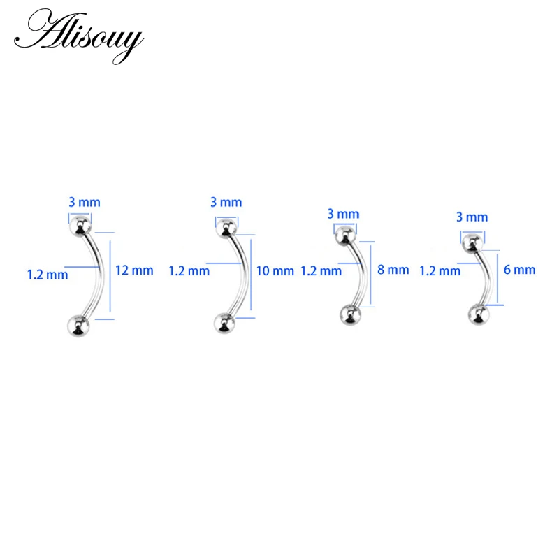 Stainless Steel Curved Eyebrow Nose Lip Earrings Nipple Piercings Punk Unisex Body Piercing 2Pcs