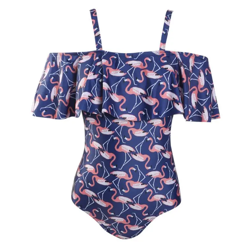 

Bikini 2019 New Sexy Plus Size one piece swimsuit women Adjustable Bandage Flamingo Print Swimwear Ruffle Monokini biquinis 5XL