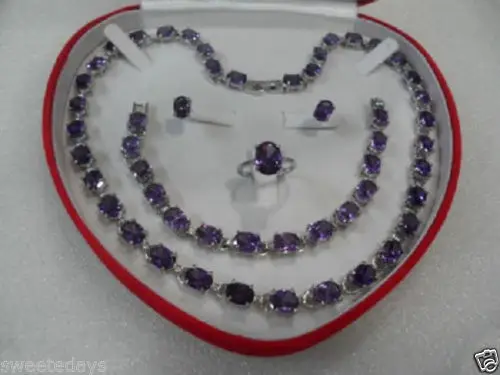 

hot sell new - Jewelry 001173 Beautiful Women's Jewelry Set Amethyst Necklace Bracelet Ring Earring (A0425)