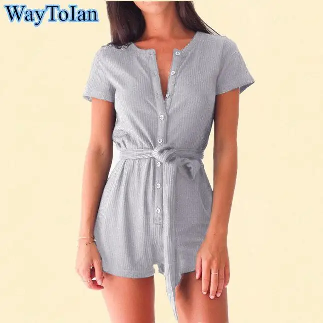 

WayToIan Sexy Bodysuit Jumpsuit romper Bodycon Bandage Playsuit Women's Slim Short Cotton Knitted short Sleeve V-Neck Autumn