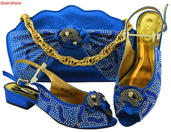 

doershow African Party Italian Shoes with Matching Bags for Women Italian Ladies Shoe and Bag Set Decorated with blue! SWD1-31
