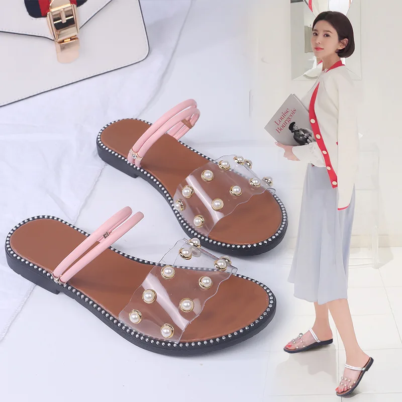 

2019 New Women's Summer Korean Edition Two Wearing Sand Beach Outside Wear Drag Fairy Wind Flat Floor slippers women