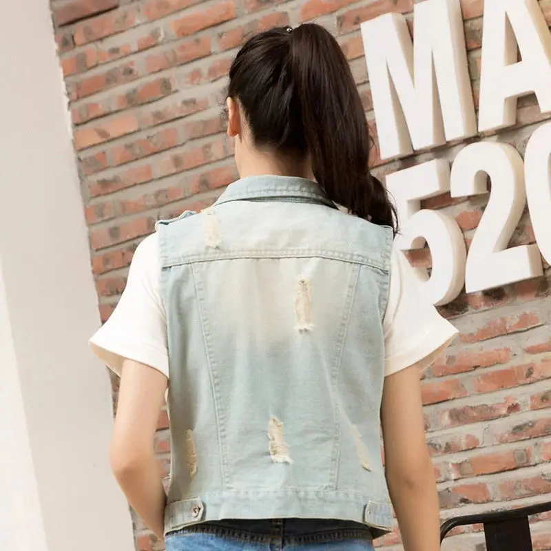New Arriveid Denim Vest Women Washed Cowboy Sleeveless Jacket Vintage Street Holes Ripped Women Waistcoat Plus Size XS-4XL New Arriveid Denim Vest Women Washed Cowboy Sleeveless Jacket Vintage Street Holes Ripped Women Waistcoat Plus Size XS-4XL