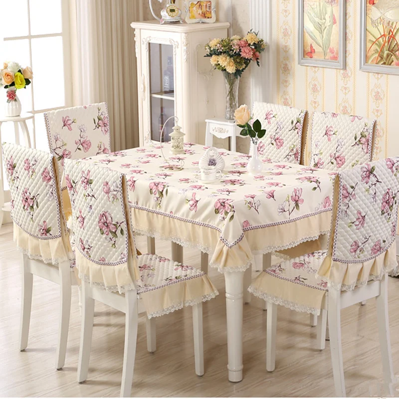 

13pcs/set Flower Pattern Waterproof Rectangular Tablecloth with Chair Covers Lace Edge Table Cloth for Wedding Home Table Cover
