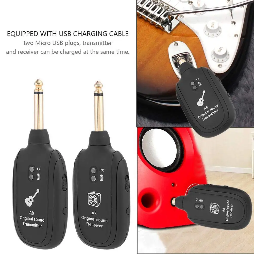 

2019 Newest UHF Guitar Wireless System Transmitter Receiver Built In Rechargeable Audio Transmission Set With Micro USB Charge