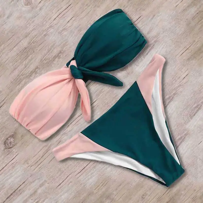 Conjunto de Bikini de Bandeau sólido 2019 traje de baño Sexy para mujer Bikini Tanga brasileño traje de baño top de baño para mujer ropa de baño Conjunto de Bikini de Bandeau sólido 2019 traje de baño Sexy para mujer Bikini Tanga brasileño traje de baño top de baño para mujer ropa de baño
