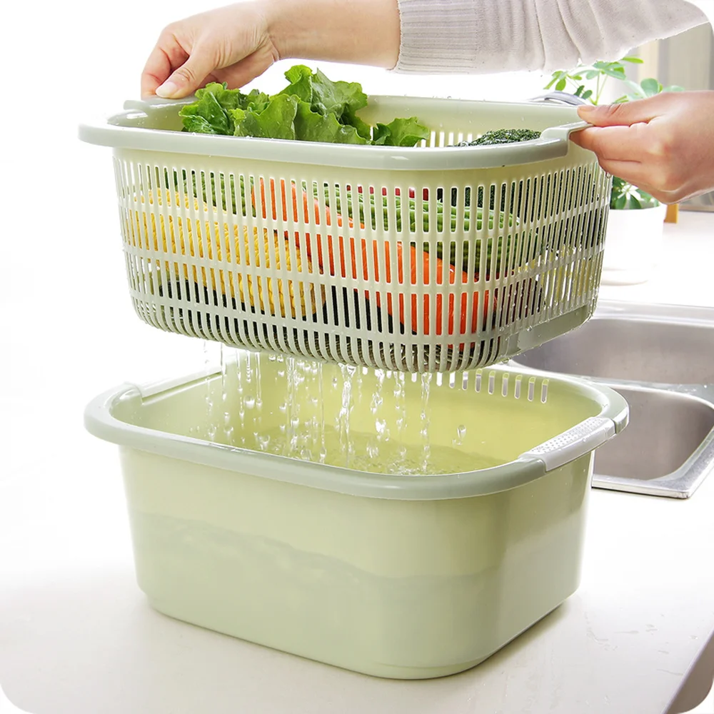 

Kitchen wash basin drain water basket double layer plastic wash fruit basket wash vegetable magic Ware basket dish bowl XI341403