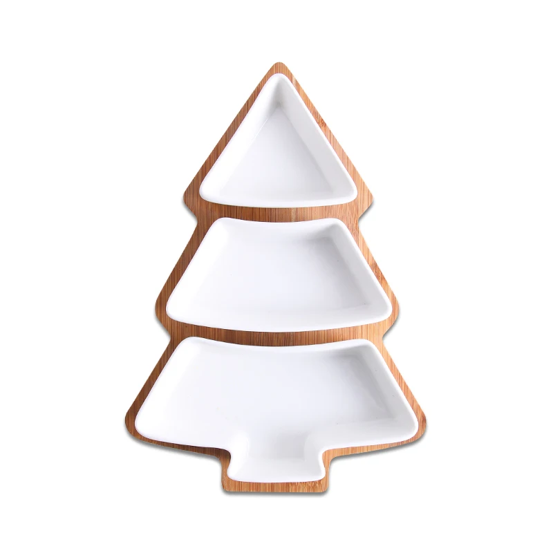 Lekoch Ceramic Bamboo Christmas Tree Plate Snack Plate Simple Creative