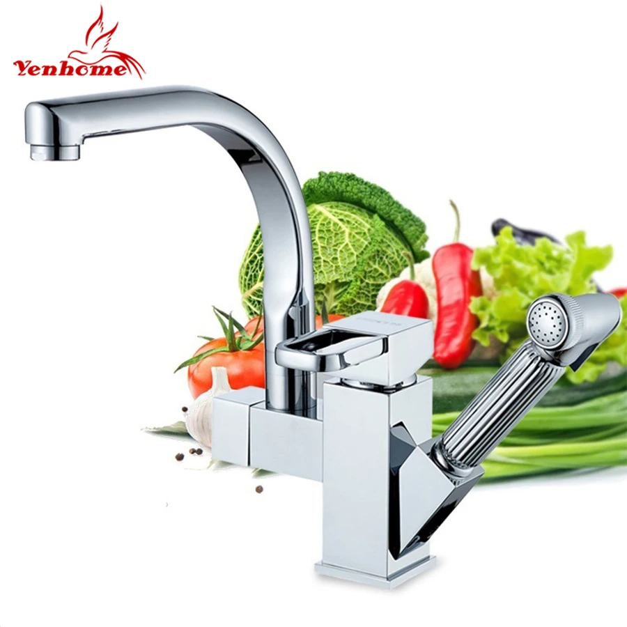 

Solid Brass Kitchen Faucet with Hoses Pull Out Sprayer Vessel Bar Sink Faucet Single Handle Hole Cold and Hot Water Mixer Tap