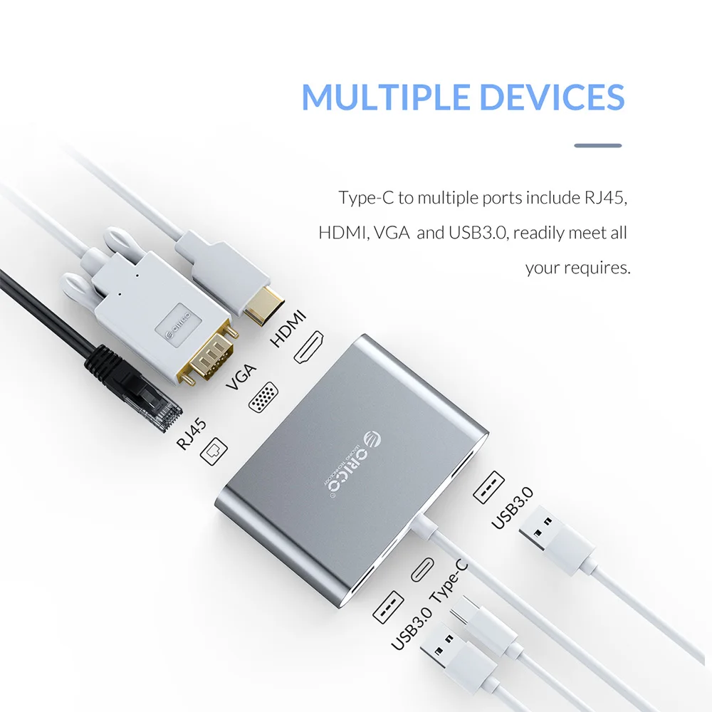 ORICO USB C концентратор тип-c к мульти USB3.0 HDMI/VGA/RJ45/SD TF кардридер разветвитель PD зарядный адаптер док-станция для ноутбука Macbook Pro