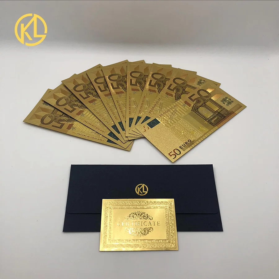 

10 pcs/lot Colorful Euro 50 Gold Foil Banknote Euro Fake Banknotes Money Collection for Home Decoration Gift