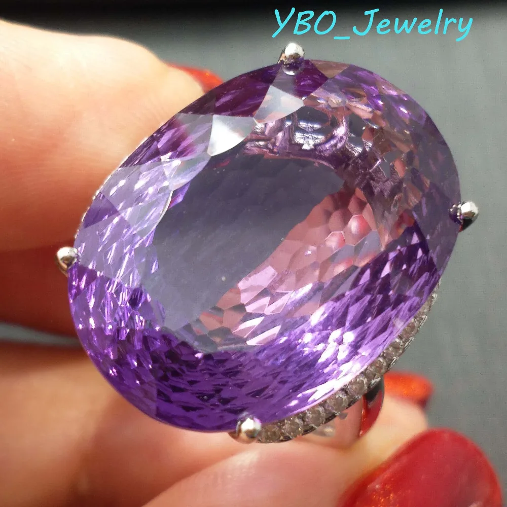 YBO- дизайн супер огромное кольцо натуральный аметист 28,5 ct ov 17*23 мм в 925 Серебряное кольцо с покрытием из белого золота 18 К роскошное кольцо