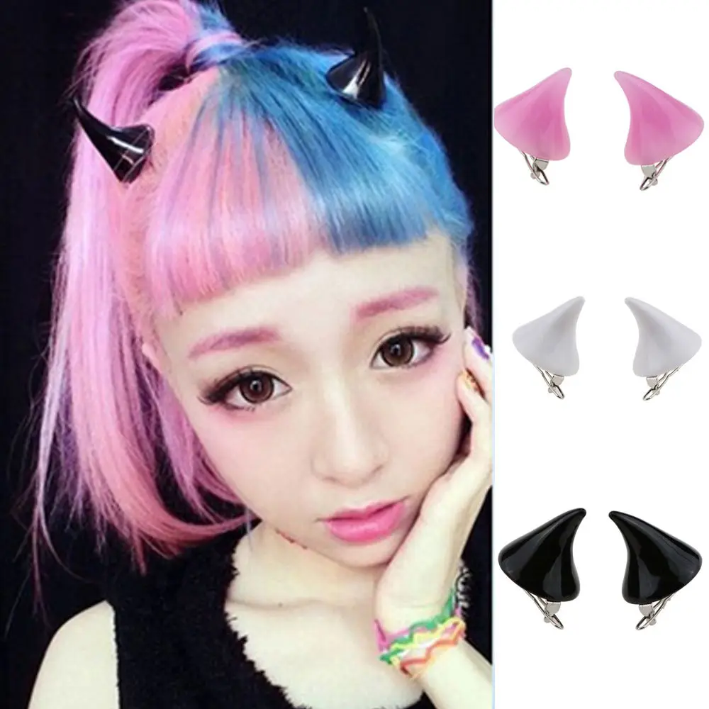 

Candy Color Halloween Devil Horn Hairpin Girls Harajuku Headwear 2 Pcs