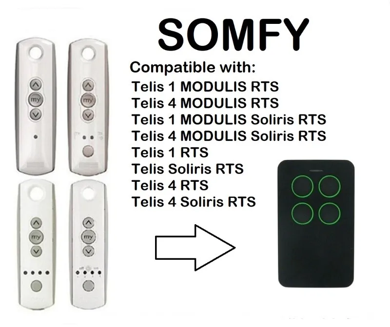 

SOMFYTelis 4 RTS, Somfy Telis 4 Soliris RT garage door controller compatible 433,42Mhz rolling code clone