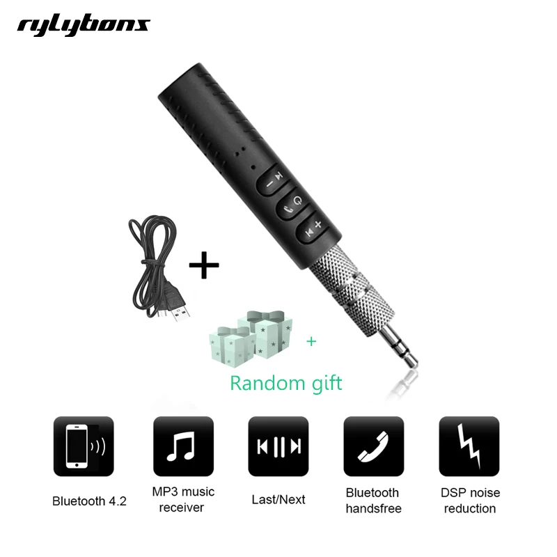 

rylybons 3.5mm Wireless Bluetooth Adapter Receiver Car Bluetooth Audio Receiver Jack Adapter Aux Handsfree Bluetooth Car Kit