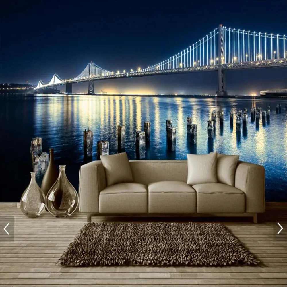 3D красивый ночной вид на мост фото обои рисунок обои для ресторана домашний декор в стиле ретро пользовательские 3D-обои